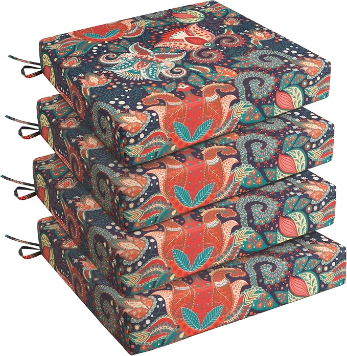 UNIKOME Outdoor Chair Cushions, Set of 4, 24"*24"*4", Water Resistant, Boho