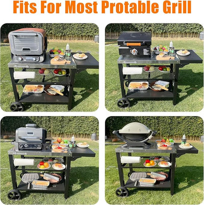 Grill Cart, Outdoor Grill Table, Pizza Oven Stand, Three-Shelf BBQ Table, Movable Dining Cart with Drawer, Fits for Ninja Woodfire Grill, Blackstone Griddle,Tabletop Grill