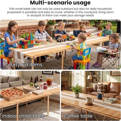 90" x 30" Boho Low Picnic Table, Foldable Solid Wood Construction | Beach Table with Tablecloth & Adjustable Legs, Indoor & Outdoor Use for Beach, Camping, BBQ, Wedding & Warm Family Gatherings