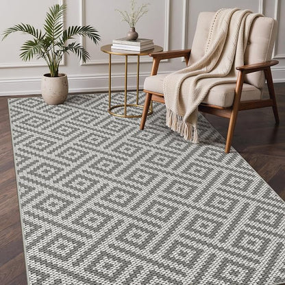 GENIMO Outdoor Rug, Waterproof Plastic Rugs for Patio, 5'x8' Cloud Grey | Outside Larger Modern Carpet Mat for Porch Decor, Deck, Balcony, Camping, RV, Backyard, Picnic, Beach, Reversible, Foldable