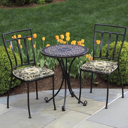 DYTXIII Set of 2 Outdoor Chair Cushions with Ties, Water Repellent Patio Chair Pads 17"x 16" for Outdoor Furniture, Round Corner Seat Cushions for Garden Yard Kitchen Vintage Medallion