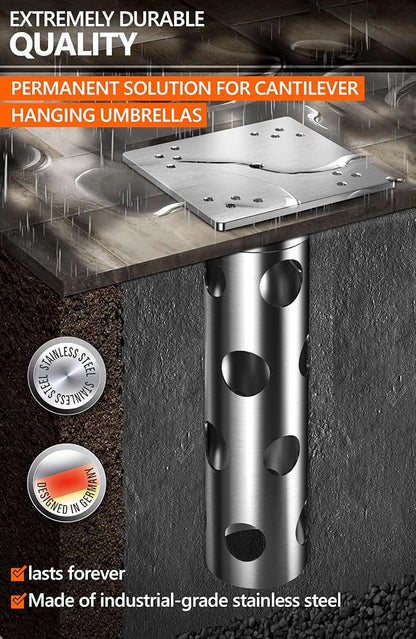 4smile In-ground umbrella base, stainless steel - In-ground umbrella holder, lifelong quality - Umbrella stand outdoor base, load capacity up to 2,200 lbs