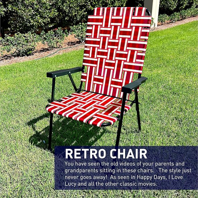 Lawn Chair Folding Steel Webbing Chaise Patio Lounger Seat Wood Handles Great for Camping, Beach, Fishing, Backyard, Stadium, Pool, Boating, Sports and Lawn 4 Pack Red