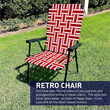 Lawn Chair Folding Steel Webbing Chaise Patio Lounger Seat Wood Handles Great for Camping, Beach, Fishing, Backyard, Stadium, Pool, Boating, Sports and Lawn 4 Pack Red