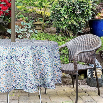 EHouseHome Outdoor and Indoor 70inch Round Tablecloth with Umbrella Hole and Zipper, Waterproof Zippered Patio Table Cloths, Spring/Summer Table Covers for Backyard Circular Table/BBQs/Picnic
