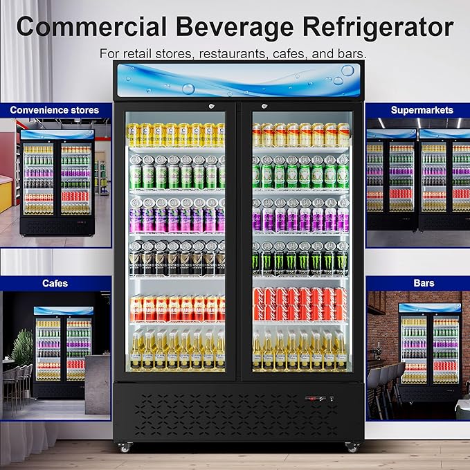 Beverage Cooler Commercial Refrigerator 40.3 Cu.Ft. Glass Door Display Refrigerator with LED Light, Shelves, Display 10 Commercial Beverage Refrigeratorfor Restaurant Cafe Bar Store (40.3 Cu.Ft.)