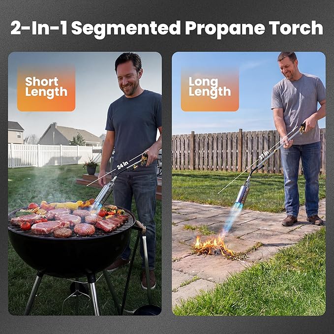 Propane Torch Weed Burner, 14FT Hose for Weeding,BBQ,Roof and Asphalt Work | High Output Propane Weed torch with Self Igniter and Turbo Trigger, 2-in-1 Two Modes Design