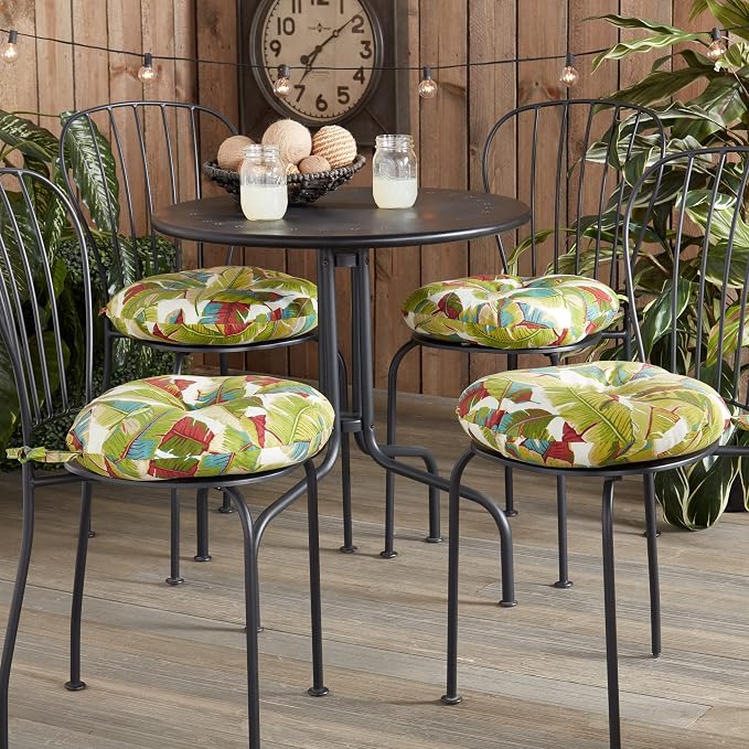 Greendale Home Fashions 15-inch Outdoor Round Bistro Seat Cushion, Set of 4, Tropical Multi 4 Count