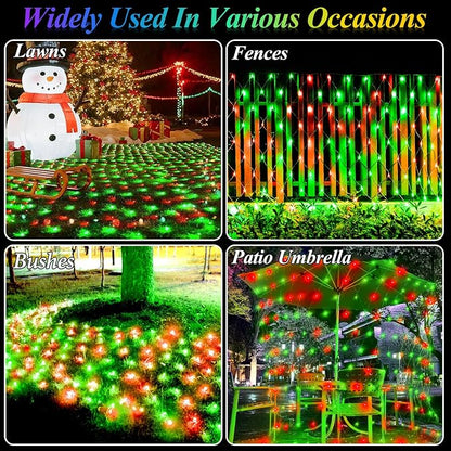 Lovelite 300LED Christmas Net Lights, 14.8ft x 5ft Mesh Lights Outdoor Green Wire 8 Modes Timer, Waterproof Connectable String Lights for Bushes Xmas Tree Garden Holiday Party Decor - Red Green