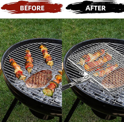 Grill Basket Extra Large, SUS304 Stainless Steel, Portable Folding BBQ Camping Grilling Rack for Fish, Vegetables, Shrimp, Barbeque Griller Cooking Accessories, Grilling Gifts for Men, Dad