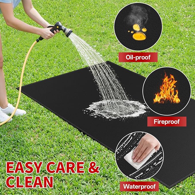 SecuCaptain Under Grill Mat for Outdoor Grill - Large 48x36 Inches Double-Sided Fireproof Pad for Indoor Fireplace Fire Pit Heat Resistant Waterproof BBQ Floor Protector for Patio and Deck