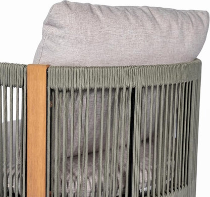 Christopher Knight Home Kato Outdoor Metal & Acacia Wood Frame Swivel Accent Chair with Removable Cushion, 360° Rotating Patio Armchair with Rope Accent, Outdoor Swivel Chair for Garden, Light Grey