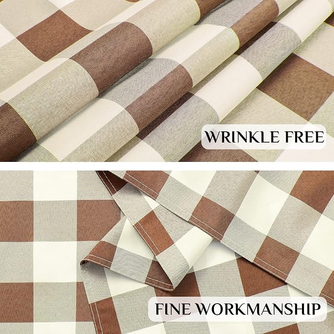 Softalker Gingham Checkered Tablecloth Square - Outdoor Waterproof Buffalo Plaid Table Cloth, Stain Resistant Washable Table Cover for Picnic, Camping, Dining - Coffee and White, 54 x 54 Inch