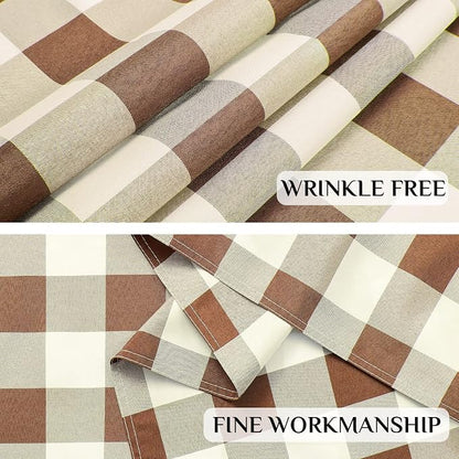 Softalker Gingham Checkered Tablecloth Square - Outdoor Waterproof Buffalo Plaid Table Cloth, Stain Resistant Washable Table Cover for Picnic, Camping, Dining - Coffee and White, 54 x 54 Inch