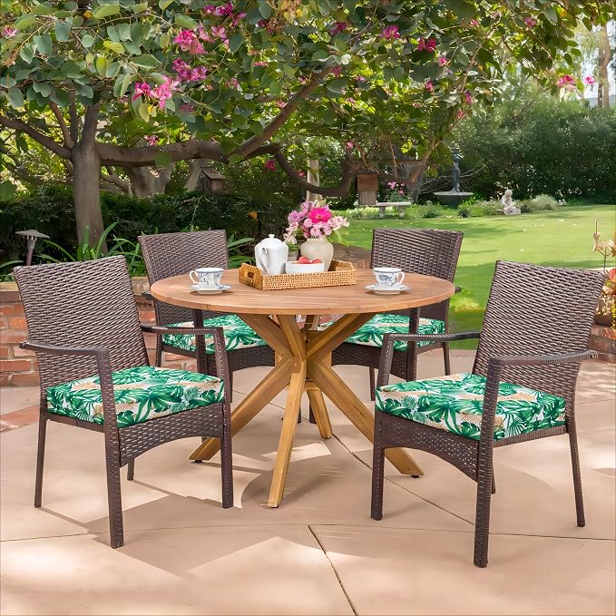 HARBOREST Outdoor Chair Cushions Set of 4, Water Resistant Patio Chair Cushions with Ties, Square Corner Outdoor Seat Cushions for Patio Furniture, 18.5"x16"x3", Frond