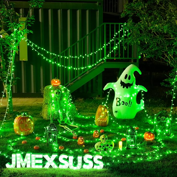 JMEXSUSS 33ft 100 LED Green Battery Operated Lights for Halloween Decor | Green Christmas Lights Battery Operated, Halloween string Lights Indoor Outdoor for Tree House Yard Xmas