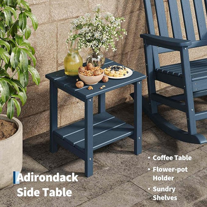 Garvee HDPE Rocking Chair Outdoor Set of 2 with Side Table - Poly High Back Porch Rocker Chairs for Adults - All Weather Resistant Furniture for Patio Front Porch - Navy Blue