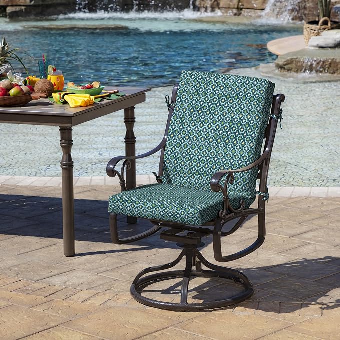 Arden 2-Pack Patio Dining Outdoor Chair Cushions, 20x44, Rain-Proof Seat Pad, Fade-Resistant Outdoor Cushion Alana Tile