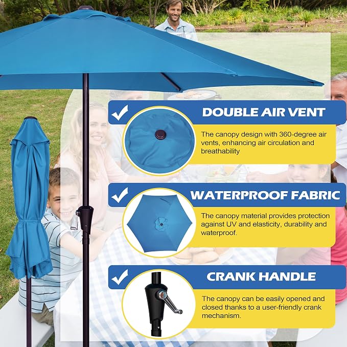 Sunnyglade 9FT Outdoor Patio Umbrella, Market & Table Umbrella with 6 Sturdy Ribs and Crank System, Fade-resistant & Waterproof for Garden Backyard Poolside Deck