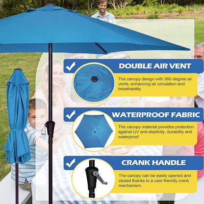 Sunnyglade 9FT Outdoor Patio Umbrella, Market & Table Umbrella with 6 Sturdy Ribs and Crank System, Fade-resistant & Waterproof for Garden Backyard Poolside Deck