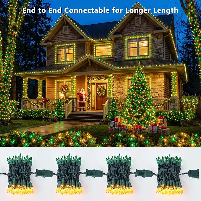 BrizLabs Christmas Lights, 100 Count 19.7ft Yellow & Green String Lights | Connectable; UL Certified; Incandescent Mini Lights Plugin Green Wire Indoor Outdoor St. Patrick's Day Xmas Tree Party Decor