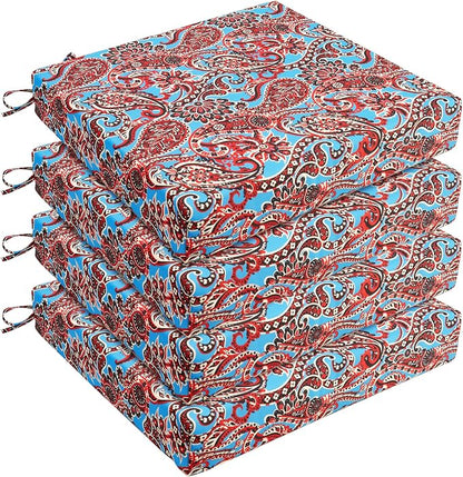 UNIKOME Outdoor Chair Cushions Pack of 4, Water Resistant Patio Cushions with Ties, High Density Sponge Filling Square Corner Seat Cushions for Outdoor Furniture, 18.5"*16"*3", Brown Paisley