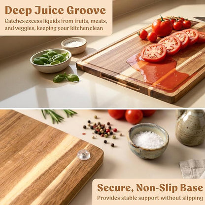 Extra Large Acacia Wood Cutting Board 17x13, Juice Groove | Non Toxic Wooden Chopping Boards, Knife Friendly, Large Kitchen Boards for Meat, Cheese, Charcuterie & Serving