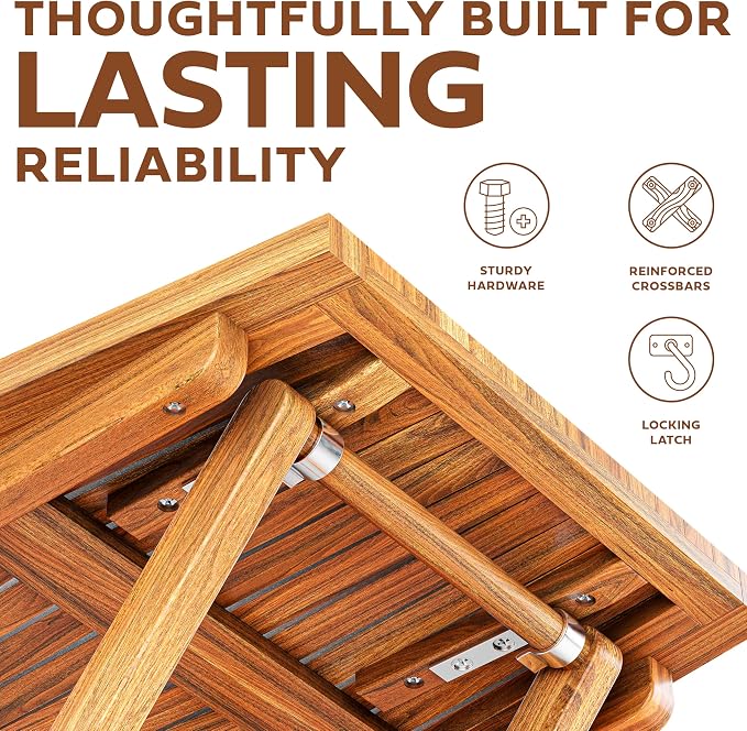 Melino Wooden Folding Outdoor Side Table 18x16x16 in, FSC Certified Acacia Wood Weatherproof Small Table for Patio, Porch, Pool, Backyard, Garden, Balcony & Deck - Natural