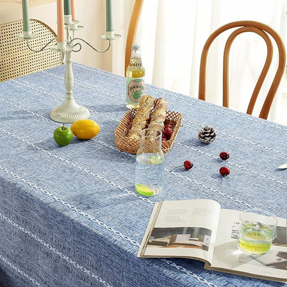 Chassic Rectangle Tablecloth 54 x 72 Inch, Farmhouse Boho Linen Table Cloths, Wrinkle Free & Washable Tablecloths for Small Dining Tables, Summer Kitchen Decor – Hemstitch Blue