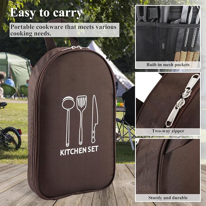 Camping Cooking Utensils Set, Silicone Cookware for Travel BBQ