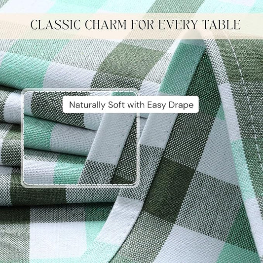 Gingham Check Tablecloth, 60x102 Inches, Everyday Plaid Dining Table Cover, 100% Cotton, Washable, Reusable Farmhouse Table Linen for Holiday Décor, Mint Green Aqua Green and White