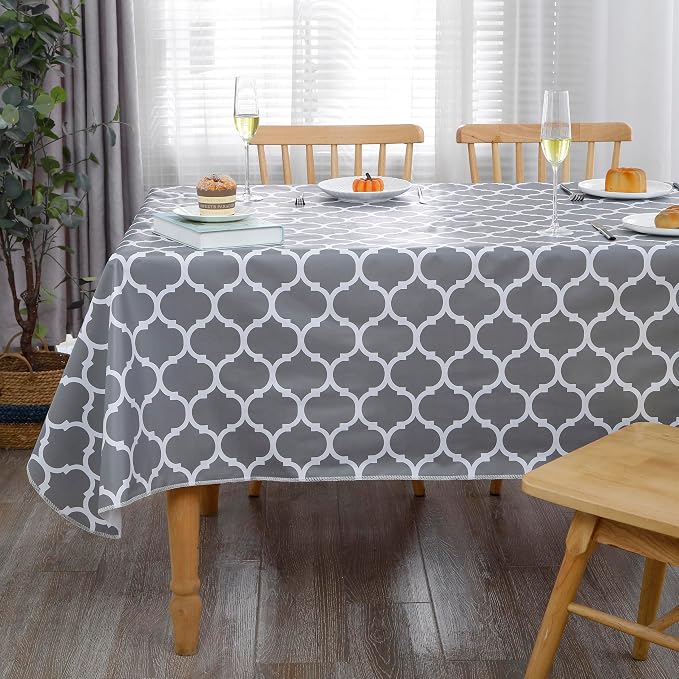 Heavy Duty Vinyl Tablecloth with Flannel Backing Waterproof Oil-Proof Plastic Table Cloth Stain-Resistant Wipeable Rectangle or Square Table Cover for Indoor and Outdoor (Quatrefoil,60x102 Inch)