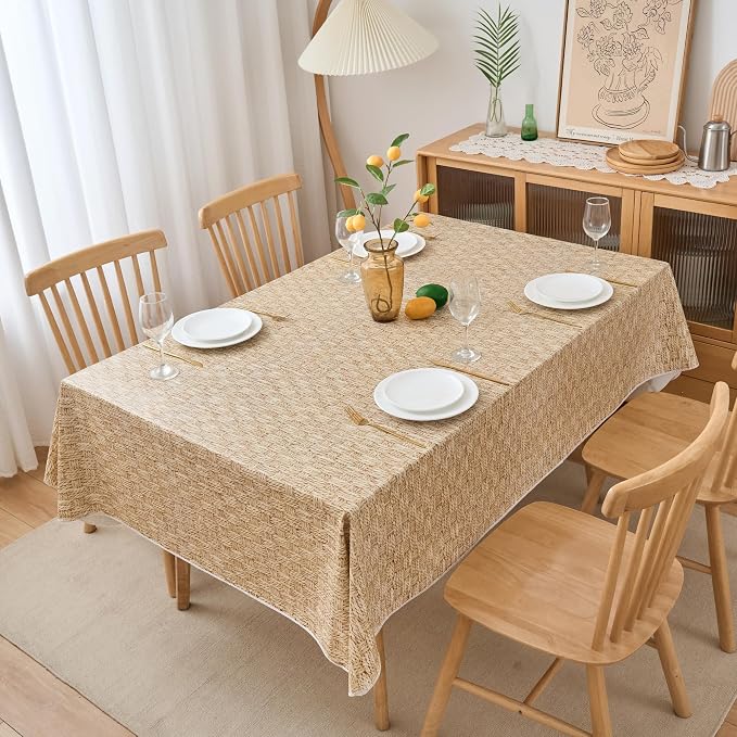 NLMUVW Vinyl Tablecloth with Flannel Backing Rectangle, 100% Waterproof PVC Table Cloth Wipe Clean Table Cover for Dining Party Camping Outdoor, Wood Check, 60 X 84 Inch