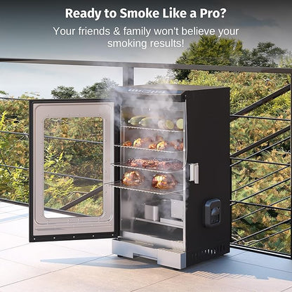 EAST OAK 30" Electric Smoker for Outdoors | Built-in Meat Probe & Clear Viewing Window | Side Chip Loader for 6x Longer Uninterrupted Smoking | 725 sq in Cooking Area for Bigger Batches, Night Blue