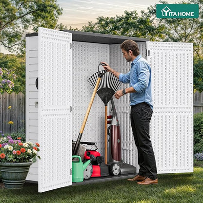 YITAHOME 59 cuft Outdoor Vertical Storage Shed, Tall Storage Shed Outdoor w/o Shelf, Outdoor Waterproof Storage Cabinet for Garage, Pool Storage, Garden Shed Outdoor Storage, Light Gray