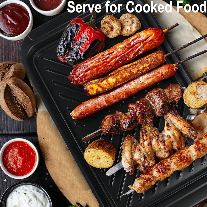 KAQAHIDO Grilling Deep Prep and Serve Trays, BBQ Platter for Raw Meat Marinating and Finished Cooked Food, Melamine Serving Tray, Set of 2, Cleaning Pack Included