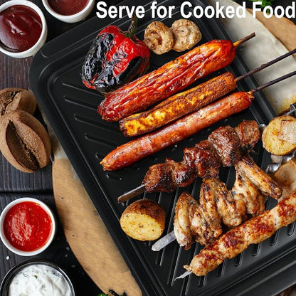 KAQAHIDO Grilling Deep Prep and Serve Trays, BBQ Platter for Raw Meat Marinating and Finished Cooked Food, Melamine Serving Tray, Set of 2, Cleaning Pack Included