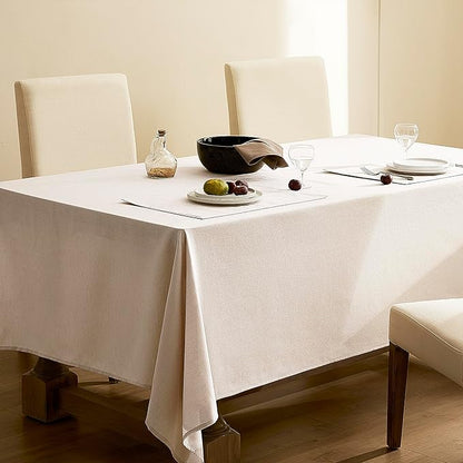 Beige Linen Table Cloths for Rectangle Tables Farmhouse Rustic Modern Neutral Fabric Oblong Tablecloth Rectangular Kitchen Dining Washable Water Resistant 6-8 Seats 60x84 Inch