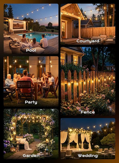 Minetom 152FT Outdoor String Lights with Remote, Shatterproof ST38 LED Bulbs, Waterproof Patio Lights with 3 Modes, Dimmable & Connectable 2700K Hanging Lights for Backyard Porch Deck Balcony