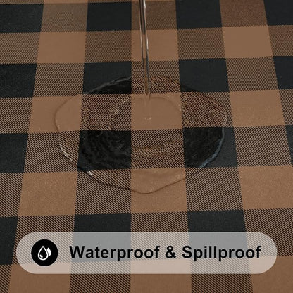 Smiry Rectangle Picnic Table Cloth, Elastic Waterproof Fitted Vinyl Tablecloths, Flannel Backed Buffalo Plaid Table Covers for Dining, Camping, Outdoor (Black and Brown, 30" x 48")