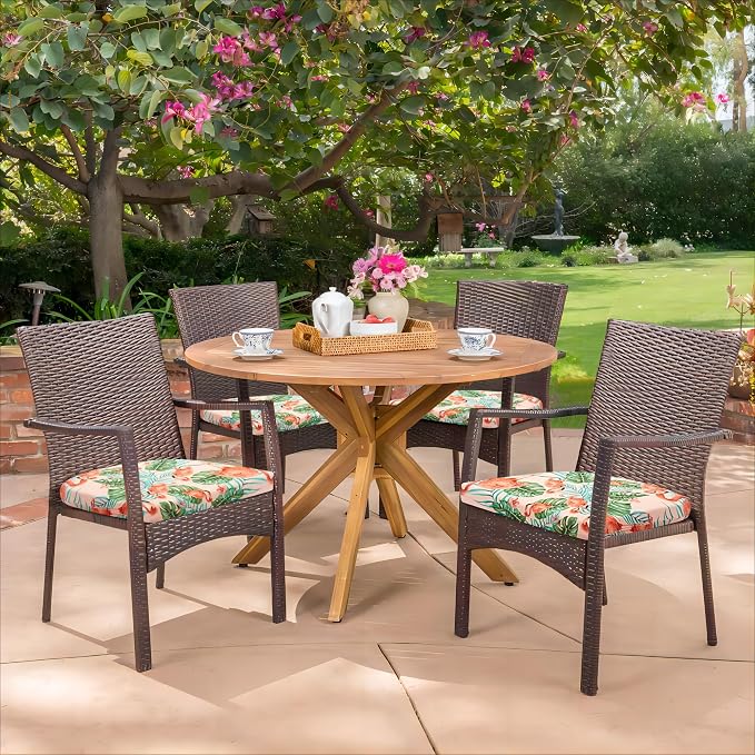 HARBOREST Outdoor Chair Cushions Set of 4, Water Resistant Patio Chair Cushions with Ties, Outdoor Seat Cushions for Patio Furniture, 17"x16"x2", Flamingo