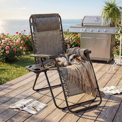 Oversized Zero Gravity Chair, Portable Outdoor Patio Lounge Recliner, Black | Foldable Patio Chairs with Reclining Design & Breathable Mesh, Cup Holder, Lawn Beach Camping