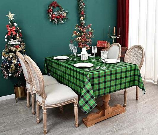Classic Gingham Buffalo Tablecloth Fabric - Oblong 58x144 Inch Checkered Table Cloth for Indoor Outdoor - Irish Table Cover for Christmas Day, St. Patricks Day, Picnics, BBQs, and Parties