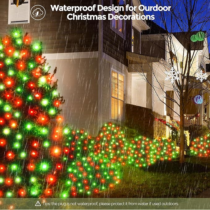 WBao Christmas Lights Outdoor 200LED 8.4ft x 5.2ft Christmas Net Lights with 8 Modes, Timer, End to End Connectable, Waterproof for Lawn, Bushes, Trees Outdoor Xmas Decorations, Red Green