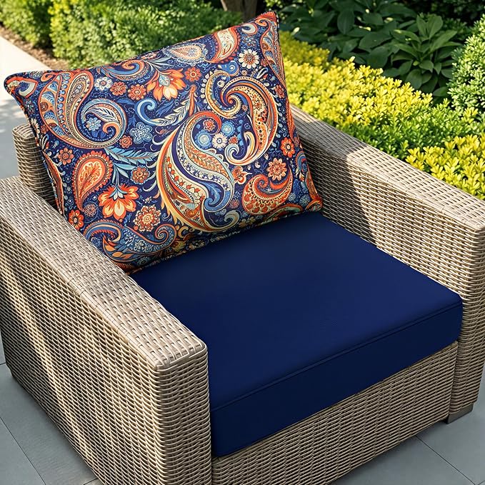 Outdoor Chair Cushion Patio Furniture Seat & Back Pillow 24 x 24 Inch Red | Rain-Proof Cover Removable Replacement with Ties for Wicker Sofa Couch Sunbrella Outside Floral