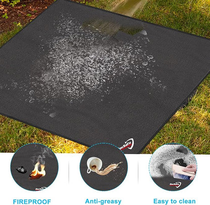 DocSafe Large Under Grill Mat 48" Square Fire Pit Mat,4 Layers Fireproof Grill Pads Protect for Deck,Patio,Outdoor Charcoal,Smokers,Wood Floor,Indoor Fireplace,Reusable Oil-Proof＆Waterproof,Black