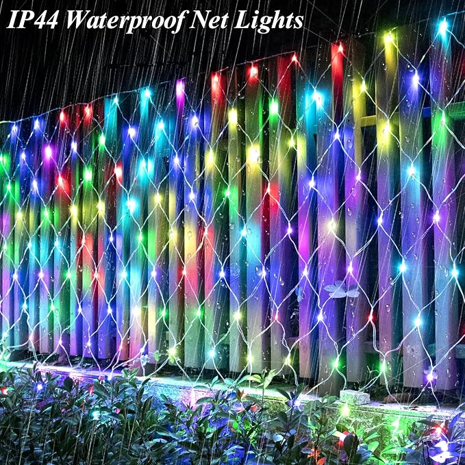 204 LED Net Lights, 35 Colors Changing Christmas Net Lights Outdoor, 9.8ft x 6.6ft Connectable Bush Mesh Light Clear Wire for Halloween Christmas Tree Holiday Wedding Party Gazebo Patio Decor