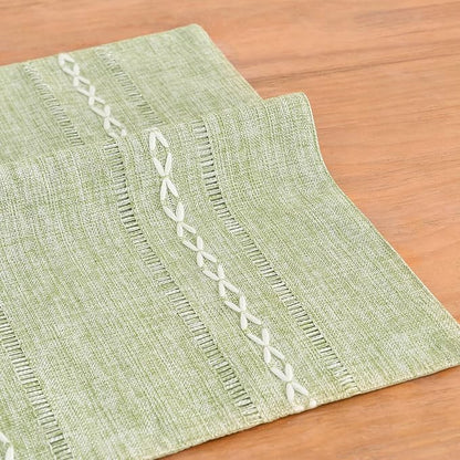 Wracra Cotton Linen Place Mats, Sage Green Embroidered Placemats Set of 8 | Placemats 12 x 18 Inch; Cotton Linen Woven Fabric; Heat Resistant Table Mats; Raised Embroidered Hollow Design