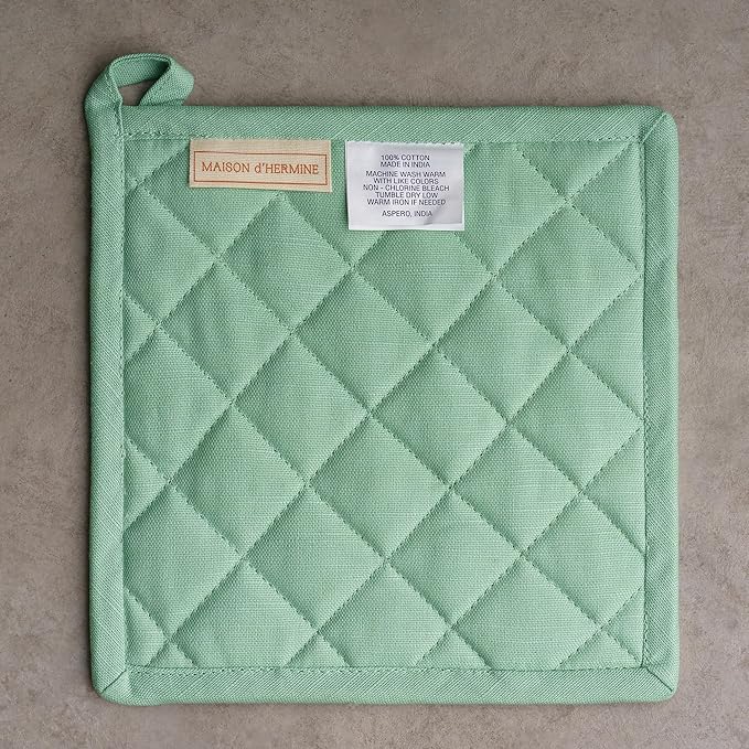 Maison d' Hermine Pot Holders 100% Cotton Heat Resistant Potholders 8" x 8" Hot Pads with Loop BBQ Cooking Baking Hotel Farmhouse Kitchen Handling Hot Pans Spring Summer (Pack of 2, Colmar)