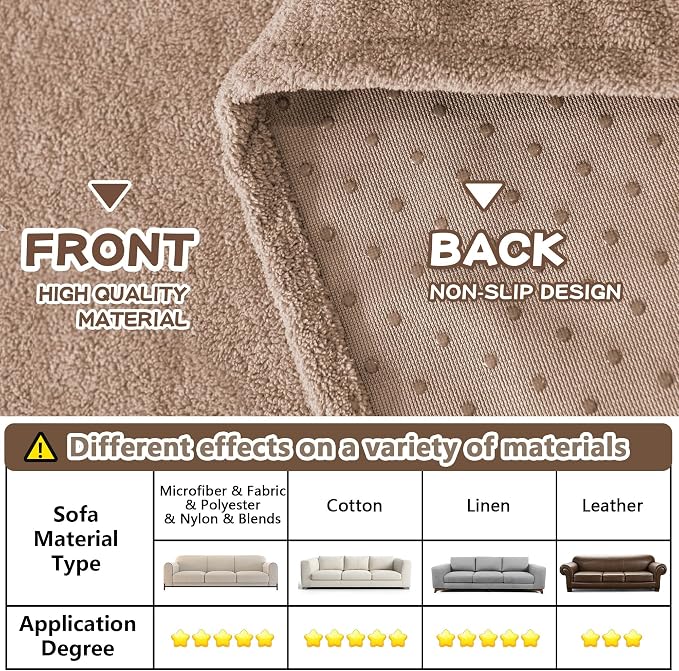 MYSKY HOME Armchair Couch Cover, Sofa Covers Washable Couch Covers for Dogs Sofa Cover Sofa Slipcovers Non Slip Furniture Protector Cover, Soft Thick Sofa Throws, 71" x 91", Khaki